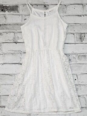 H&M White Lace Fit Flare Sundress Sleeveless Summer Dress 10 12